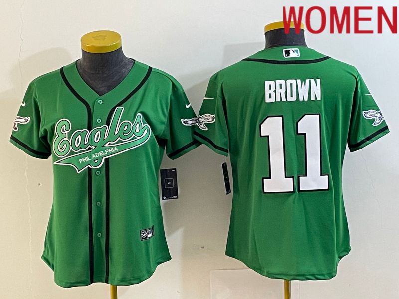 Women Philadelphia Eagles #11 Brown Green Nike 2023 Co Branding Game NFL Jersey style 1->women nfl jersey->Women Jersey